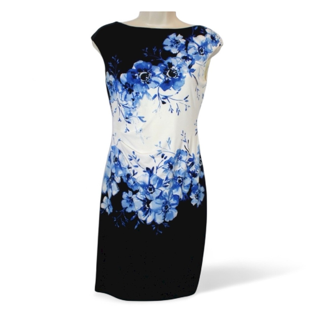 Ralph Lauren Women’s‎ Floral White and Blue Patterned Dress Petite 2